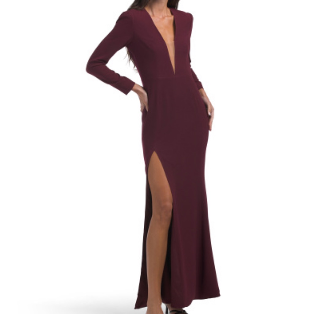 Dress The Population Long Sleeve Gown With Side Slit